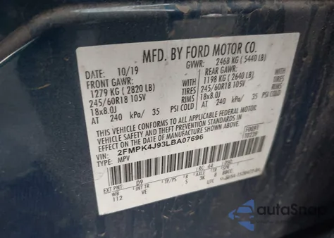 2020 Ford Edge Sel from USA, damaged, VIN 2FMPK4J93LBA07696